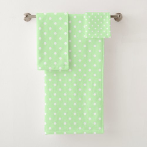 Lime Green and White Polka Dots Bath Towel Set
