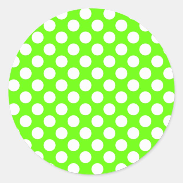 Lime Green and White Polka Dots Classic Round Sticker (Front)
