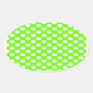 Lime Green and White Polka Dots Oval Sticker