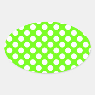Lime Green and White Polka Dots Oval Sticker