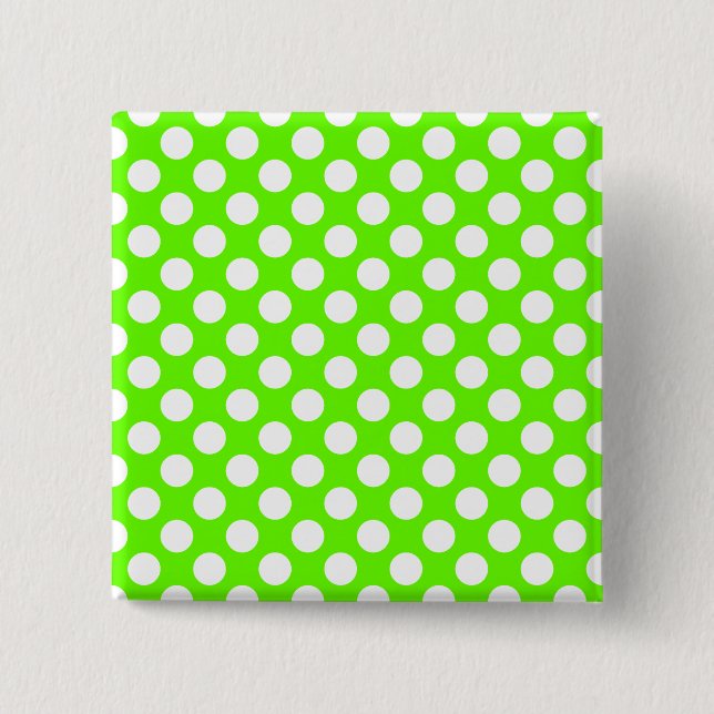 Lime Green and White Polka Dots Pinback Button (Front)