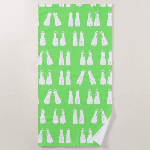 Lime Green and White Snorkelling Flippers Pattern Beach Towel