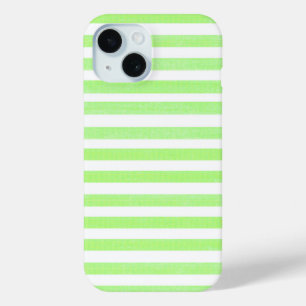 Lime Green and White Stripe iPhone 15 Case