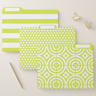 Lime Green and White Stripes,Dots, and GeoMetric File Folder