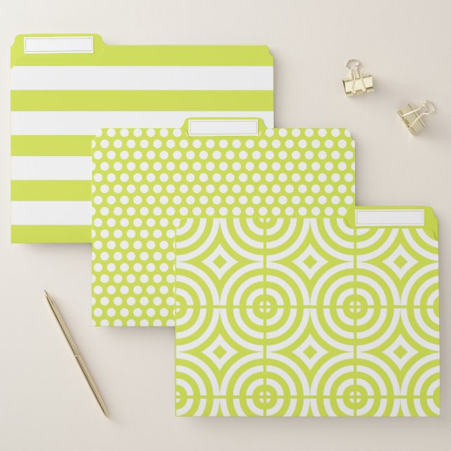 Lime Green and White Stripes,Dots, and GeoMetric File Folder (Set)