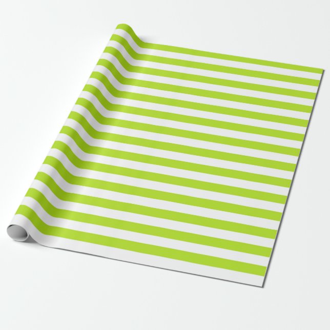 Lime Green and White Stripes Wrapping Paper (Unrolled)