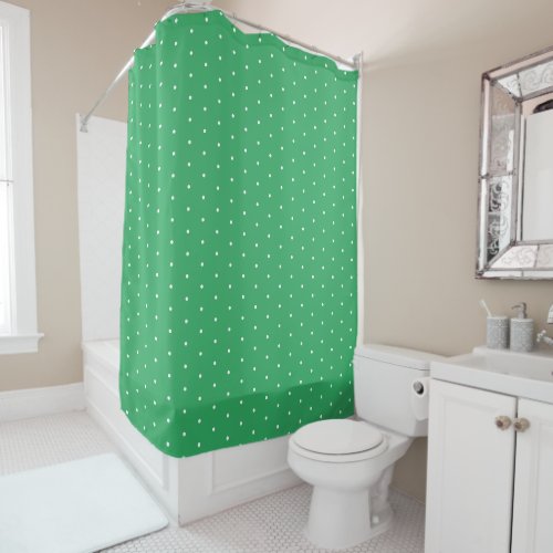 Lime Green and White Tiny Polka Dots Pattern Shower Curtain