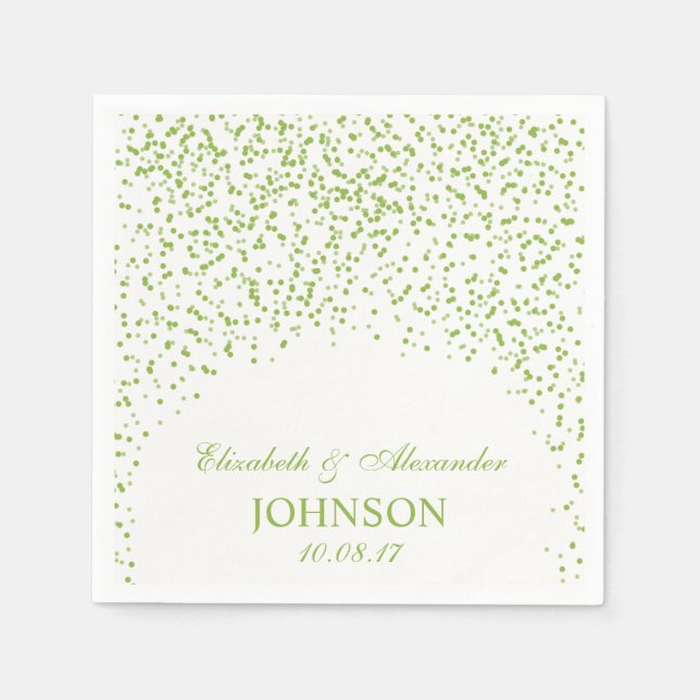 Lime green and White Wedding Confetti Pattern Paper Napkins (Front)