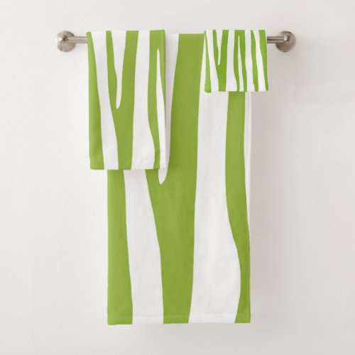 Lime green and white zebra pattern bath towel set