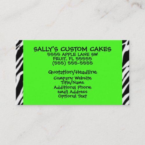 Lime Green and Zebra Print Business Card
