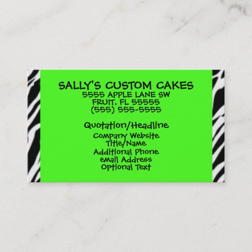Customizable Lime Green and Zebra Print Business Card
