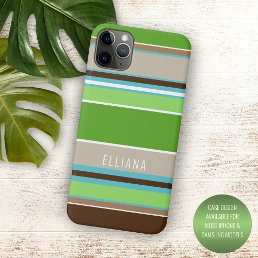 Lime Green Aqua Blue Brown Taupe White Stripes iPhone 11 Pro Max Case