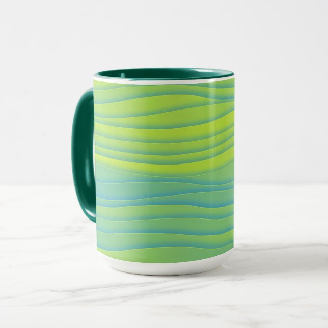 Lime Green Aqua Blue Retro Stripe Mug Cup  (Front Left)