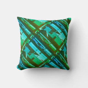 Lime Green Aqua Brown Diagonal Southwest Look Throw Pillow