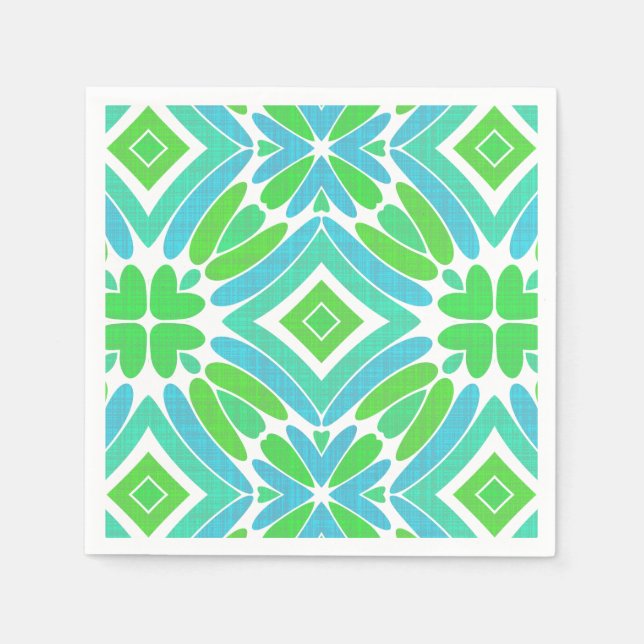 Lime Green Aqua Turquoise Retro Fantasy Pattern Paper Napkins (Front)