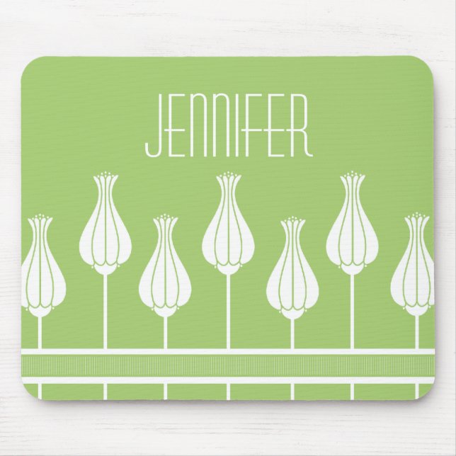 Lime Green Art Deco Floral Mousepad (Front)