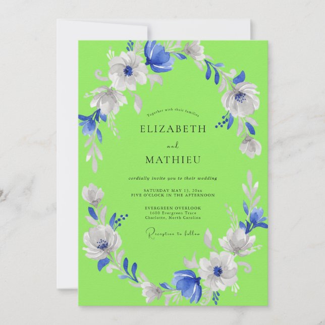 Lime Green Artistic Bloom Wedding Invitation (Front)