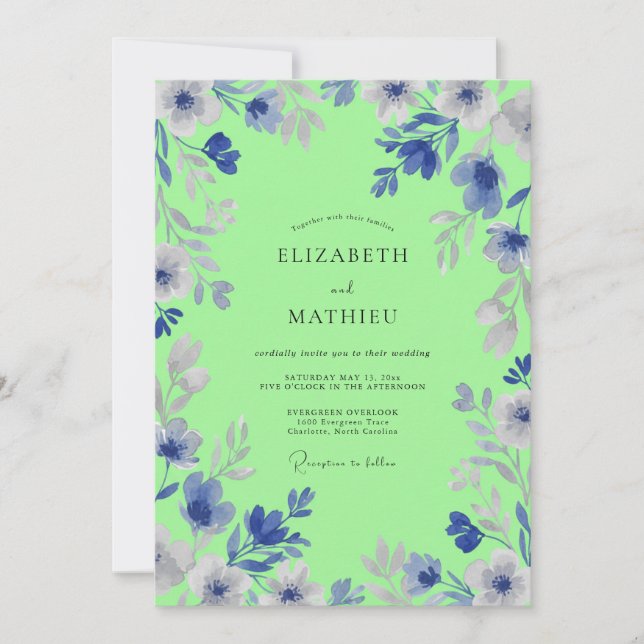 Lime Green Artistic Floral Wedding Invitation (Front)