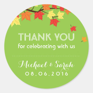 Lime Green Autumn Maple Leaves Thank You Sticker