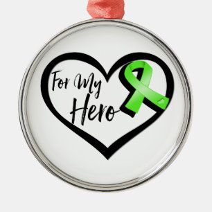 Lime Green Awareness Ribbon For My Hero Metal Ornament
