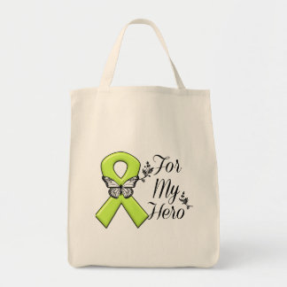 Lime Green Awareness Ribbon For My Hero Tote Bag