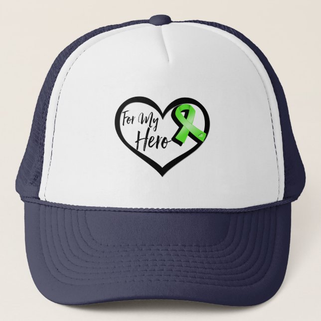 Lime Green Awareness Ribbon For My Hero Trucker Hat (Front)