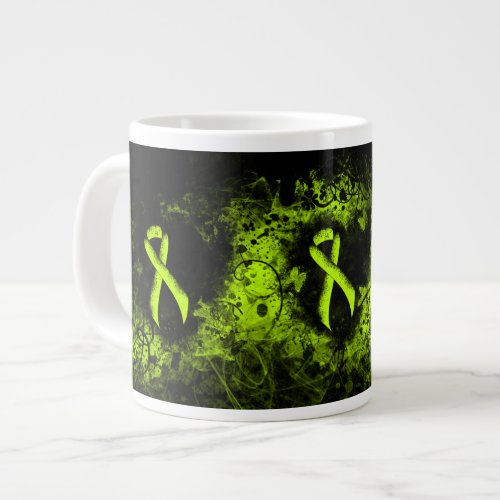 Lime Green Awareness Ribbon Grunge Heart Large Coffee Mug