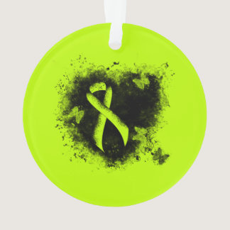 Lime Green Awareness Ribbon Grunge Heart Ornament