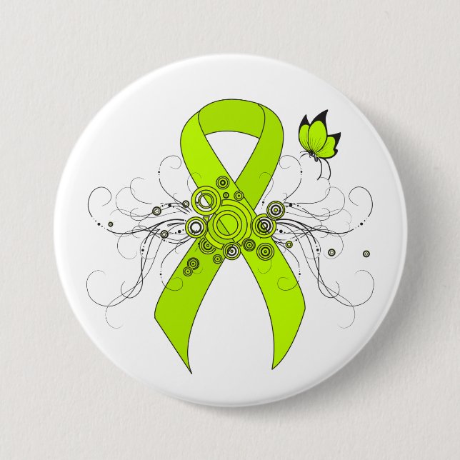 Lime Green Awareness Ribbon with Butterfly Button (Front)