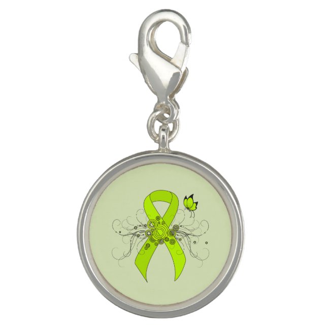 Lime Green Awareness Ribbon with Butterfly Charm (Front)