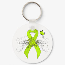 Lime Green Awareness Ribbon with Butterfly Keychain