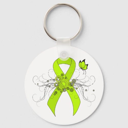 Lime Green Awareness Ribbon with Butterfly Keychain