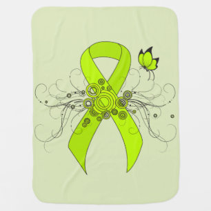 Lime Green Awareness Ribbon with Butterfly Swaddle Blanket