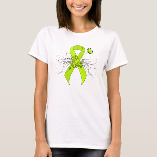 Lime Green Awareness Ribbon with Butterfly T_Shirt