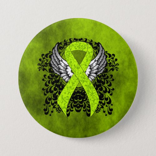 Lime Green Awareness Ribbon with Wings Pinback Button