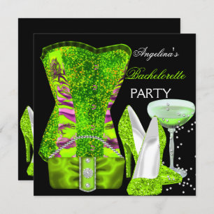 Lime green Bachelorette Party Shoes Corset Invitation