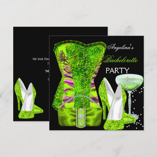 Lime green Bachelorette Party Shoes Corset Personalized Announcements