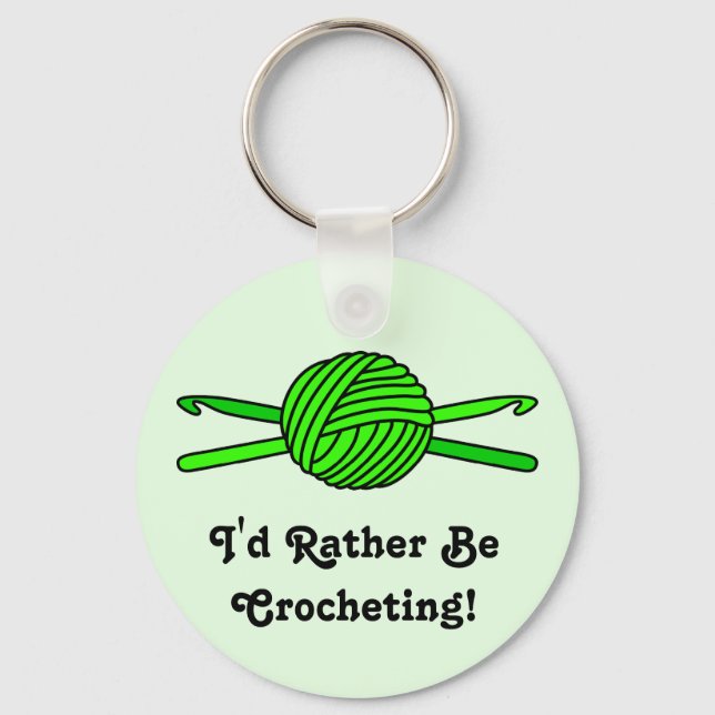 Lime Green Ball of Yarn & Crochet Hooks -Version 2 Keychain (Front)