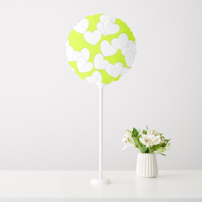 Lime Green Balloon With Big White Hearts (In SItu)
