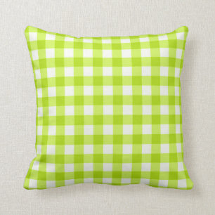 Lime Green Basic Gingham Checkered Pattern Throw Pillow