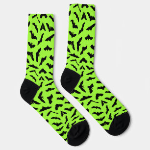 Lime Green Bat Pattern Halloween Socks