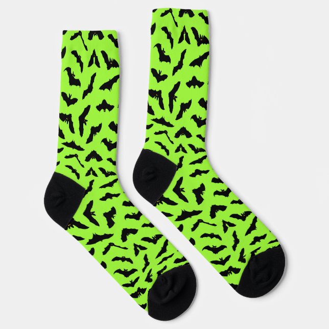 Lime Green Bat Pattern Halloween Socks (Right)