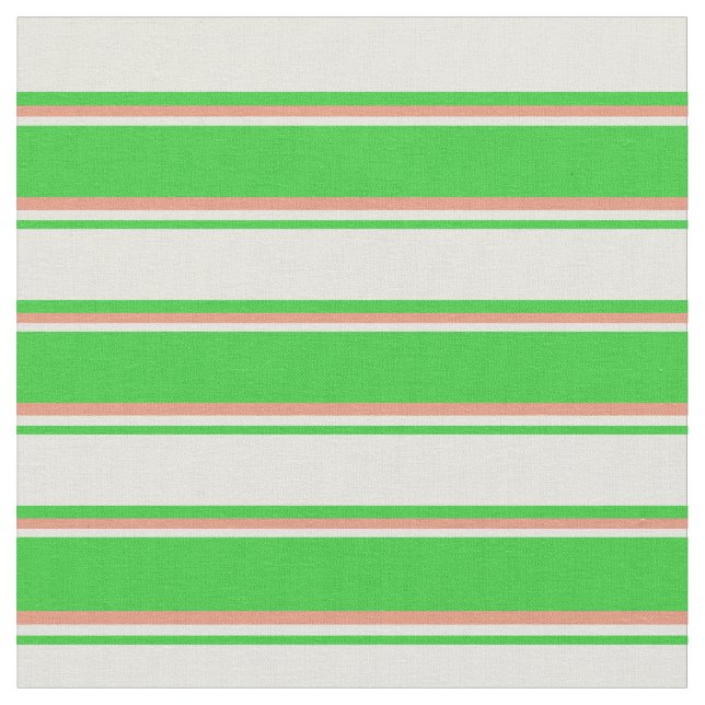 Lime Green, Beige, and Dark Salmon Lined Pattern Fabric (Close Up)