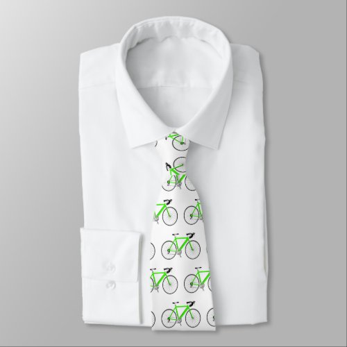 lime green bicycle on white neck tie