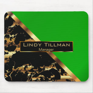 Lime Green, Black and Gold Marble Design Mouse Pad