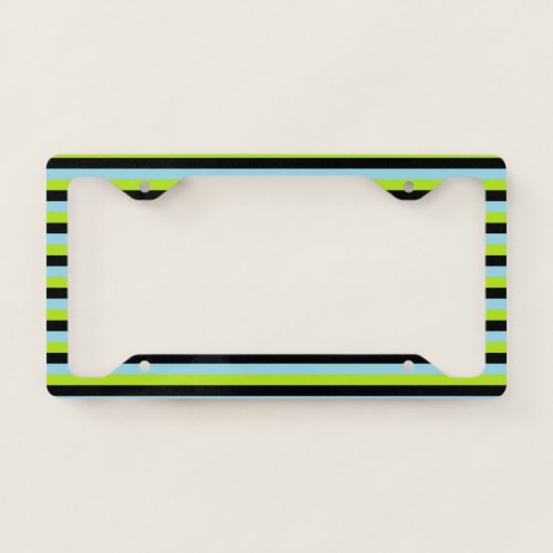Lime Green Black and Pastel Blue Stripes License Plate Frame