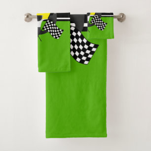 Lime Green, Black and White Checkered Racing 🏎 Bath Towel Set