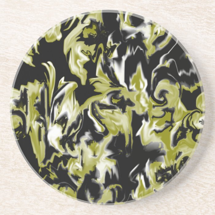 Lime Green, Black, and White Design Coaster 