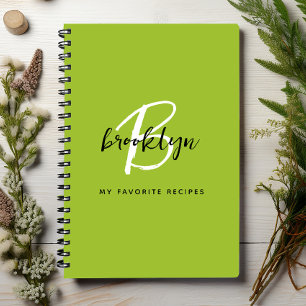 Lime Green Black and White Monogram Recipe Book
