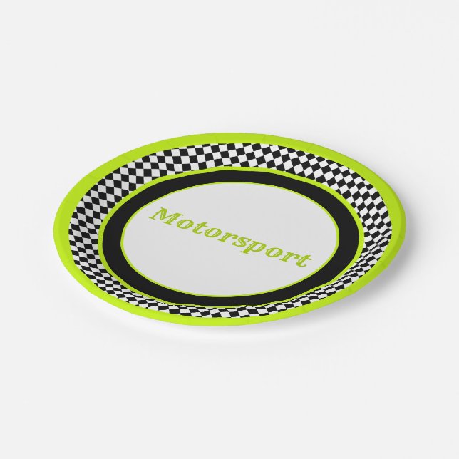 Lime Green Black and White Paper Plates (Angled)